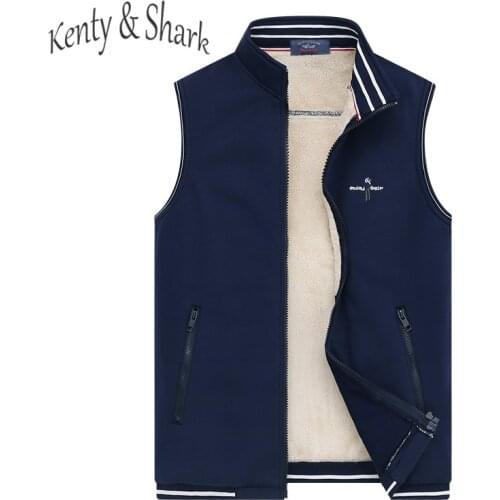 Fleece Jacket Man Sleeveless Kenty & Shark Brand Mens Vest Thick Warm Mens Winter Jackets Black Blue Plus Size 4XL