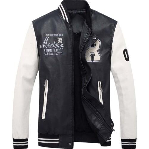 2020 Men Embroidery Baseball Jackets Coats Stand Collar Faux Leather Jackets Mens Clothes Spring Autumn Coats Men Coats J012