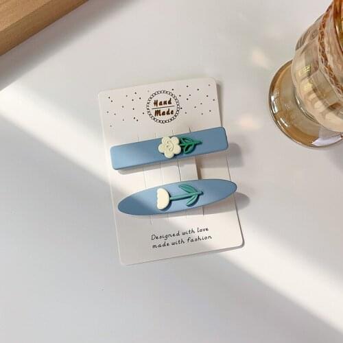 Two piece set of hair clips cute candy color tulip flower hair clips sweet bangs broken hair clips Net red temperament side clip
