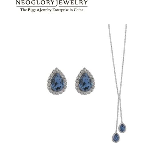 Neoglory Embellished With Crystals From SWAROVISKI Jewelry sets For Women Water Drop Shape Tassel Necklace and Stud Earrings
