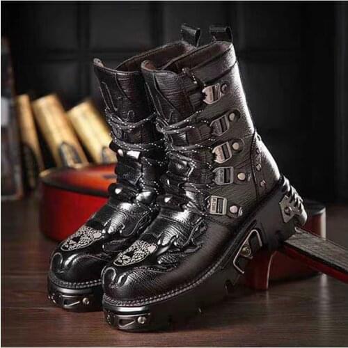 Army Boots Men Military Boots 2019 Leather Winter Black cowboy snow Metal Gothic Punk Boots Male Shoes Motorcycle Martin boots