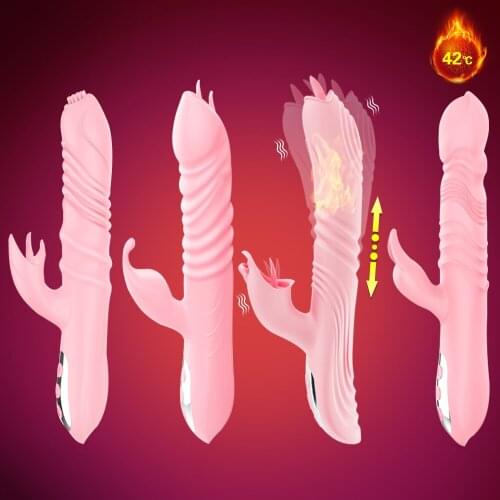 Heating Rabbit Vibrator Tongue Cunnilingus Telescopic Rotation G Spot Dildo Vibrator Vagina Clitoris Stimulate Adult Sex Toys