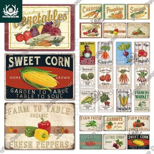 Putuo Decor Vegetable Vintage Tin Sign Metal Sign Decorative Plaque Wall Decor Farm Garden Living Room Kitchen Decoration