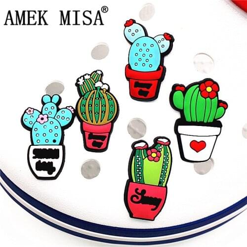 Single Sale 1 to 5Pcs Cute Cactus Shoe Charms Accessories Garden Shoe Decoration for croc jibz Kids Party X-mas Free Shipping