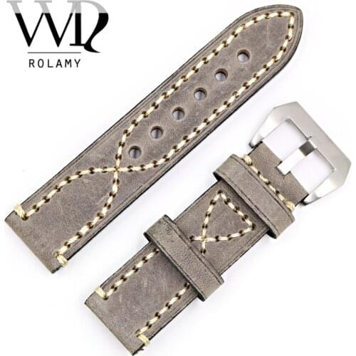 Rolamy 20 22 24 26mm Grey Thick Strap Watch Band For Tag CARRERA Omega Montblanc Panerai Daytona Submariner Tissot