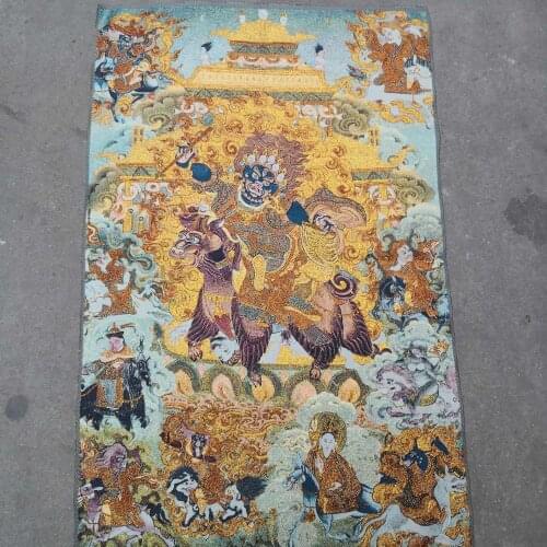 36 inch Tibet Silk embroidery Big black sky King Kong Tangka Thangka Painting Mural