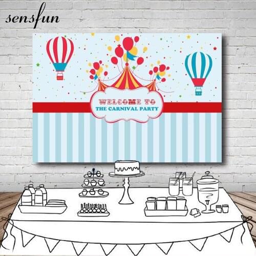 Sensfun Carnival Circus Party Photography Backdrop Hot Air Balloons Striped 1st Birthday Party Backgrounds Vinyl 7x5FT