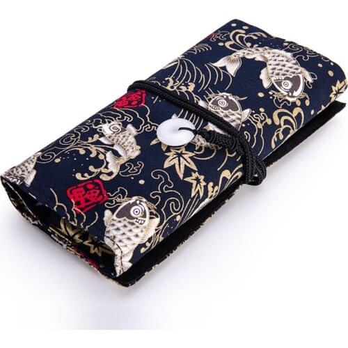 Good Protection Make Up Brush bag old-school fish pattern 13pcs linen Makeup Brushes sack