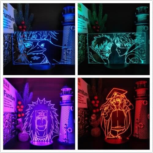 Naruto Uzumaki LED Night Light Jiraiya Akatsuki Kakashi Hatake 3D Anime Lamp Color Change Table Lamp Home Decor Kids Manga Gift
