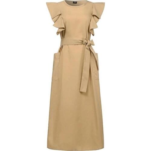 Shrink-resistant Fashion Ruffle Solid Color Summer Dress Soft Women Dress O-neck for Holiday