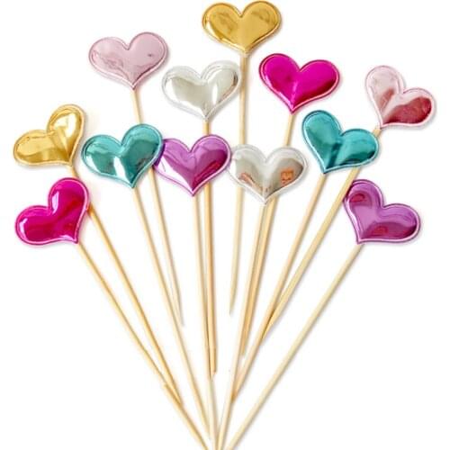 10pcs/lot Happy Birthday Cake Topper PU Heart Star Crown Wedding Cupake Topper For Birthday Party Cake Decorations Baby Shower