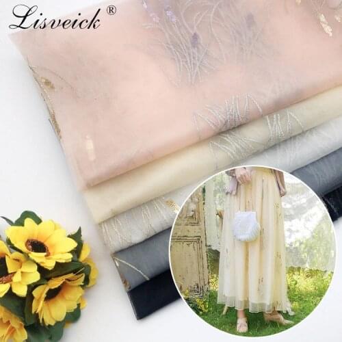 1meter 135cm aquatic sequin embroidered tulle soft mesh fabric girls clothes women dress kids' wear material diy sewing supplies