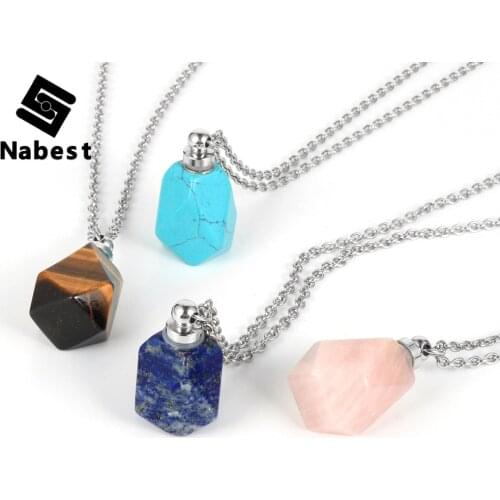 Women Men Natural Stone Essential Oil Diffuser Perfume Bottle Necklace Tiger Eye Pendant Stainless Steel Sweater Chain Jewelry