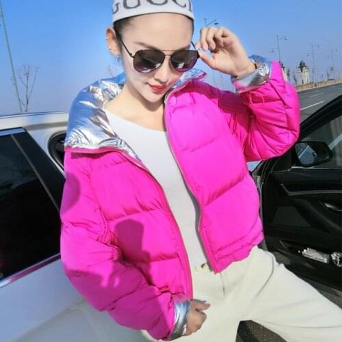 Women Solid Shiny Coats Winter New Casual Stand Collar Thick Cotton Padded Parka Womens Fashion Long Sleeve Zipper Jackets L828