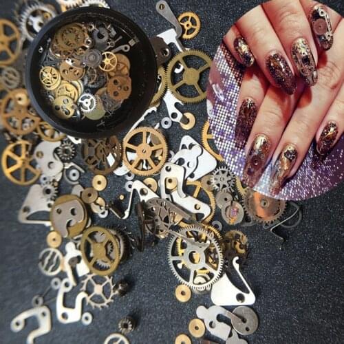 1 Box Steampunk Nail Decorations Ultra Thin Wheel Gear 3D Decoration Steam Punk Metal Nail Art Manicure Nail Studs Accessories