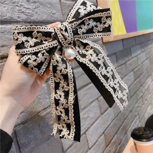1PCS Temperament Double Lace Bow Clip Top Embroidery Girls Womens Hair Clips Spring Clip Female Hair Accessories