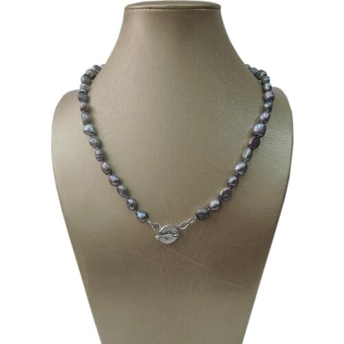 100% NATURE FRESHWATER BAROQUE PEARL NECKLACE-GRAY COLOR PEARL NECKLACE-VERY NICE CLASP-8-9 mm Baroque pearl