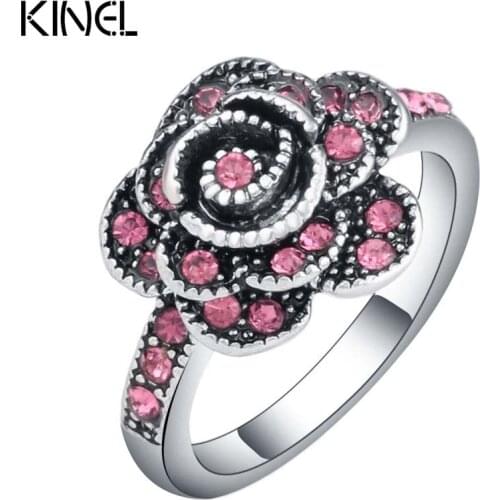 2016 Fashion Pink Ring Crystal Inlay Silver Color Charming Rose Rings For Women Jewelry Wholesale 3pcs/Lot