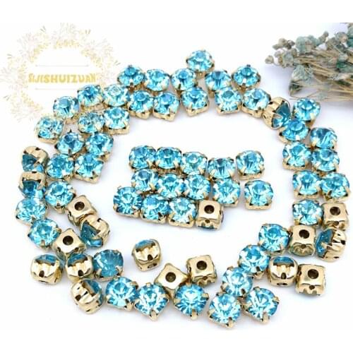 3mm 4mm 5mm 6mm 7mm 8mm Turquoise blue Diamond shape Glass Crystal rhinestones with gold claw Diy wedding dress accessories