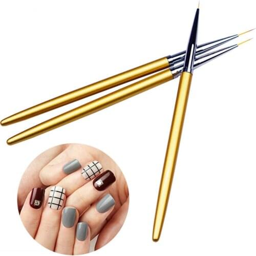 3PCS/Set Nail Art Liner Brushes, Golden Handle, UV Gel Painting Nail Art Design Brush Pen Nail Dotting Painting Drawing Pen