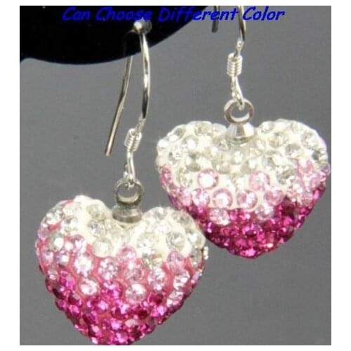 5pair/lot silver plated Rhinestone clay micro pave disco mix multicolor Crystal Beads Gradient Heart drop earrings p46