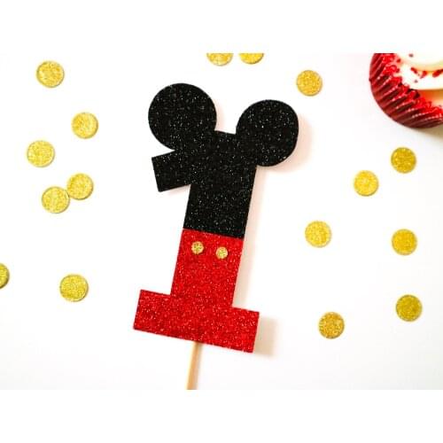 6pcs Handmade mouse Mouse Age Glitter Cake Topper - Birthday, Number