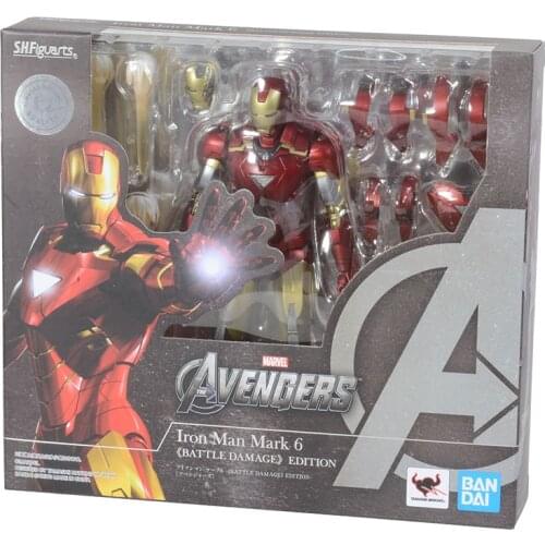 Bandai Shf Marvel Avengers Figure Iron Man Mk6 Battle Damage 16Cm Collection Spiderman Action Figure Model Kids Toys Gift