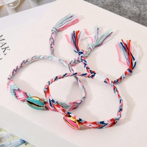 Bohemian Handmade Woven Bracelets Shell Rope Bracelet Fashion Boho Multicolor String Cord Woven Braided Bracelets for Women