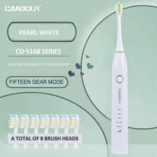CANDOUR Sonic Electric Toothbrush CD5168 Adult Timer Brush 15 Mode USB Charger Rechargeable Tooth Brushes Replacement Heads Set