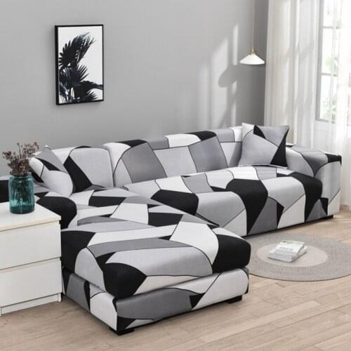 Lattice printed sofa cover elastic slipcovers in L shape anti-dust machine washable for pets chaselong protector