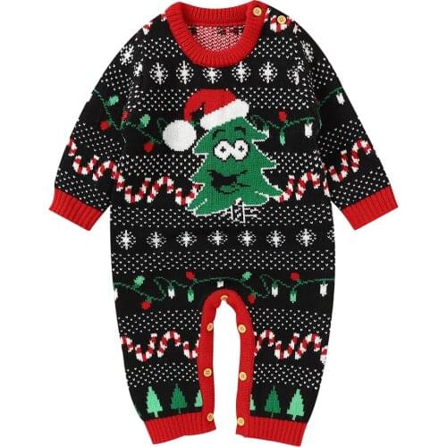 Baby Christmas Rompers Long Sleeve Newborn Infant Kids Boys Girls Knit Jumpsuits Outfits One Pieces Children Autumn Winter Wear