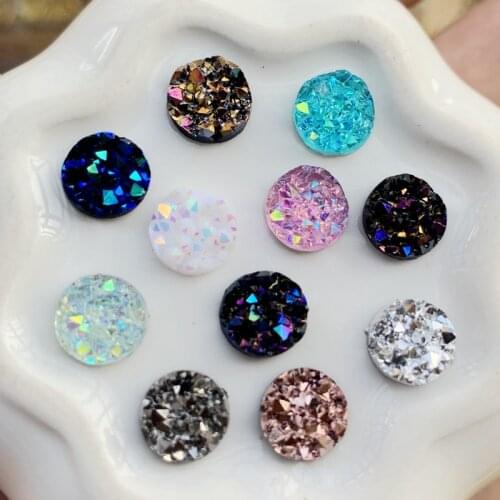 DIY AB Resin Bling Irregularity Surface Ore Crystal 8mm&10mm Round Flatback Rhinestone Ornament DIY Wedding Appliques Craft -B96