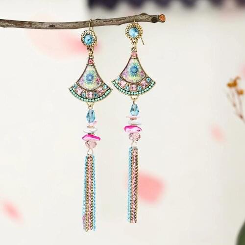 Indian Ethnic Traditional Jhumka Earring Bollywood Wedding Jewelry Big Fan Long Tassel Earrings for Women pendientes Party Gift