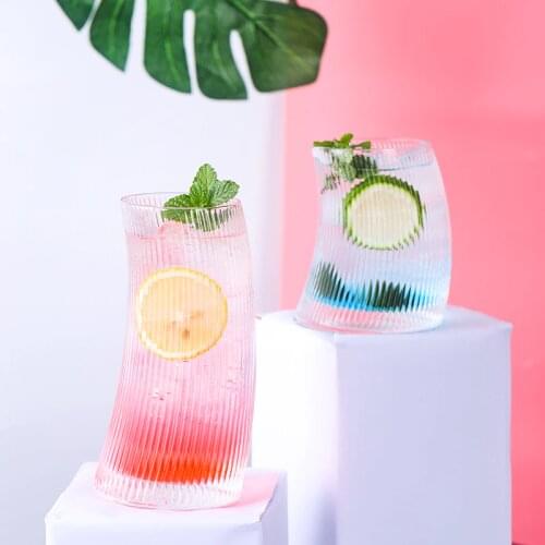 INS Stripe Creative Glass Cup Juice Ice Cream Cold Drink Mojito Cocktail Glass Personality Household Restaurant Bar Drinkware