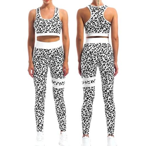 Womens Workout Sets 2 Piece Outfits Leopard High Waisted Yoga Leggings and Sports Bra Gym Clothes
