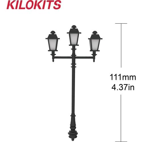 1/35 5PCS Plastic Triple-Head Street Lamp Model Kit Unpainted Garden Yard Miniatures and Railway Layout Accessories