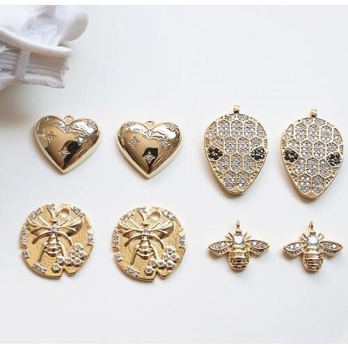 Copper micro-inlaid zircon niche design bee love pendant diy jewelry earrings necklace accessories materials
