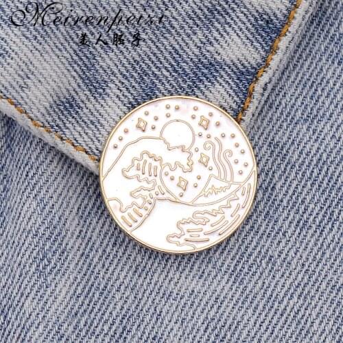 Meirenpeizi Wave Enamel Brooches Button Pins for clothes bag Simple White Gold Badge Fashion Girl Jewelry Gift for friends