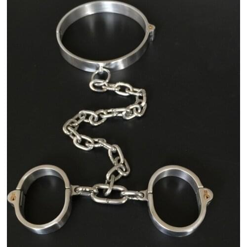 Adult Sex Toys For Women Man Handcuff Erotci Femdom Slave Collars Restraints BDSM Steel Bondage Neck Collar Hand Wrist Cuffs