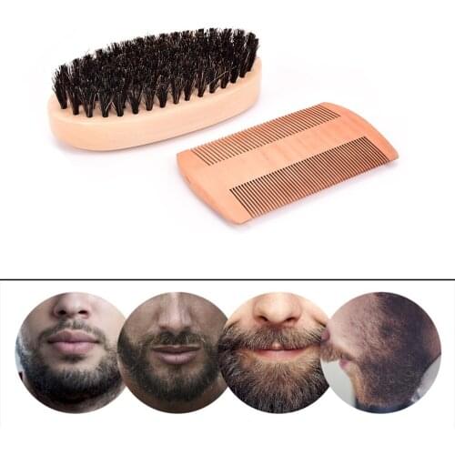 Comb & Shaving Brush Set Bamboo Boar Bristles Mustache Beard Cleaning Mens Shaving Brush Face Massage Gift for Men New