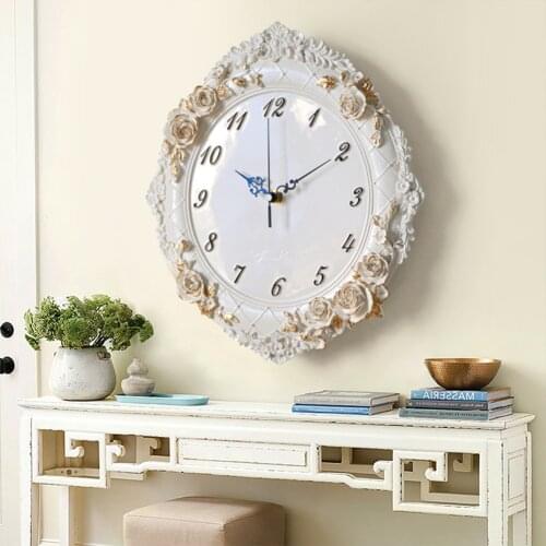Room Craft Home Decor Wall Clock Bedroom Rose Flower Quiet European Style Restaurant Resin Hotel Kitchen Retro Office