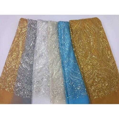 Latest 2019 wedding tulle lace fabric high quality Nigerian 3D lace fabrics with sequins African french guipure mesh lace fabric