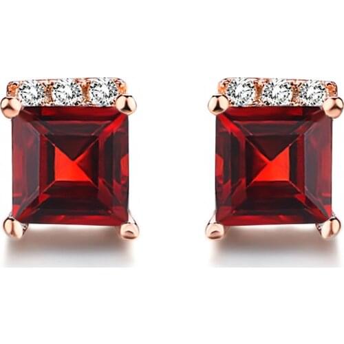 Engagement Square Stud Earrings For Women AAA+Cubic Zirconia Rose Gold Color Little Earing Fashion Jewelry E081