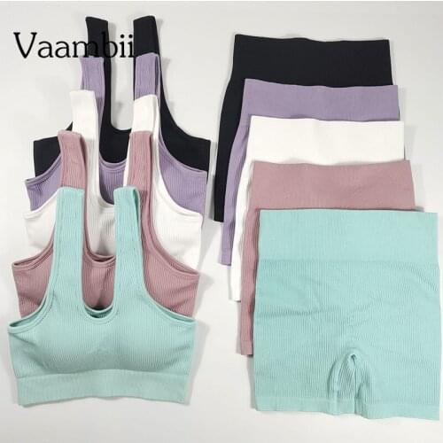 Ribbed Fitness Clothing Seamless Training Suit Shorts Bra Yoga Kit Womens Two Piece Sport Set Sports Suits Sportswear For Women