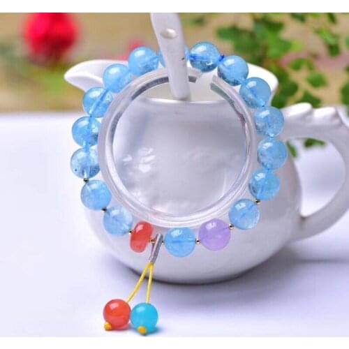 Wholesale JoursNeige Light Blue Natural Stone Bracelets 10mm Round Bead Bracelet Beauty for Women Fresh Crystal Bracelet Jewelry