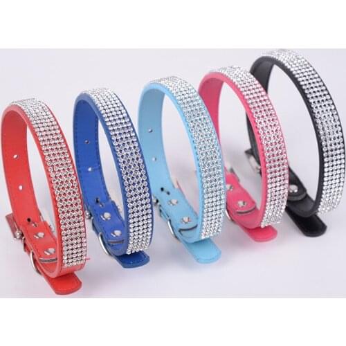 Puppy Dog Bling Rhinestone PU Leather Cat Dog Collars Beautiful Durable Collar for Small Medium Dogs Chihuahua Yorkie Size S M L