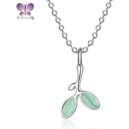 925 Sterling Silver Bud Pendant Necklace Fashion Trend Leaf Clavicle Chain Opal Jewelry