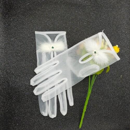 White Short Gloves Women Summer Tulle Mesh Gauze Ultra Thin Vintage Elegant Women Sheer Gloves Transparent Party Dress Glove