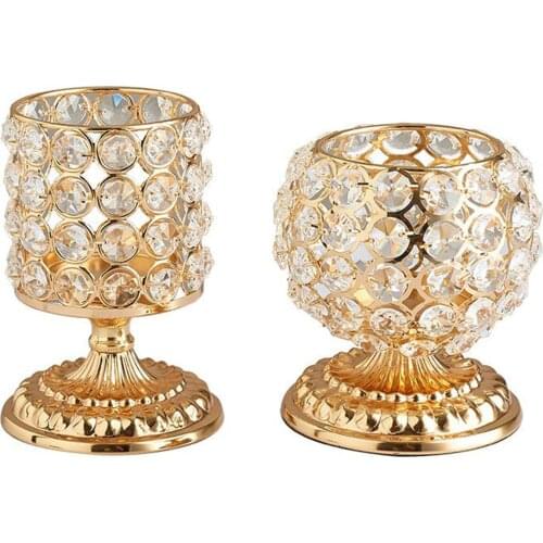 Golden Crystal Bowl Candle Holder for Dining Room Decorative Centerpieces, Modern House Decor Gift for Anniversary Celebration