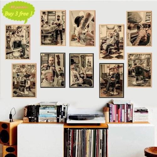Hairstyle Tattoos Vintage Patterned Kraft paper Posters Wall Sticker Modern Art Print Barber shop Decoration